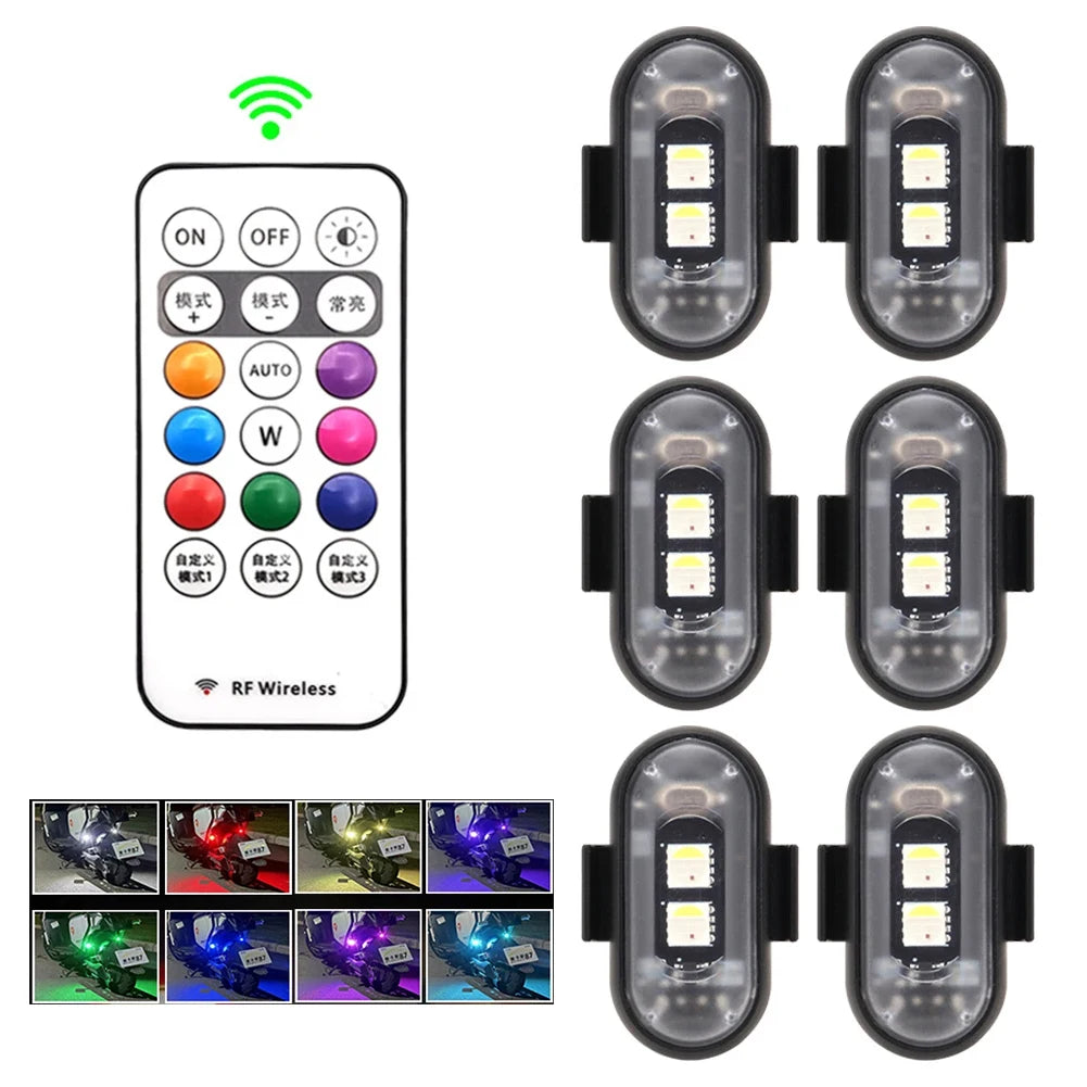 Car Motorcycle RGB LED Strobe Lights 8 Colors LED Flash Position Wireless